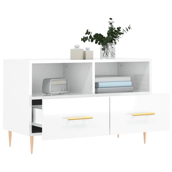 Móvel de TV 80x36x50 cm derivados de madeira branco brilhante - Image 4
