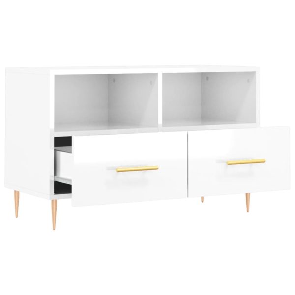 Móvel de TV 80x36x50 cm derivados de madeira branco brilhante - Image 6