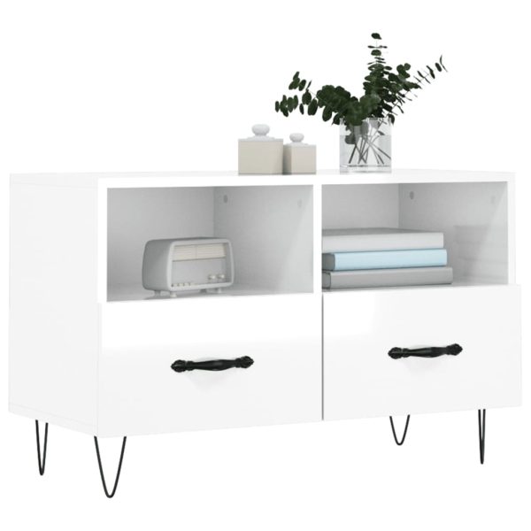 Móvel de TV 80x36x50 cm derivados de madeira branco brilhante - Image 3