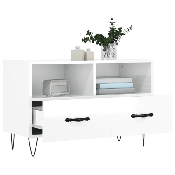 Móvel de TV 80x36x50 cm derivados de madeira branco brilhante - Image 4