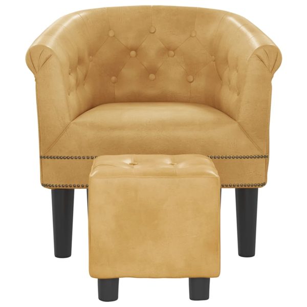 Poltrona com apoio de pés couro artificial dourado - Image 3