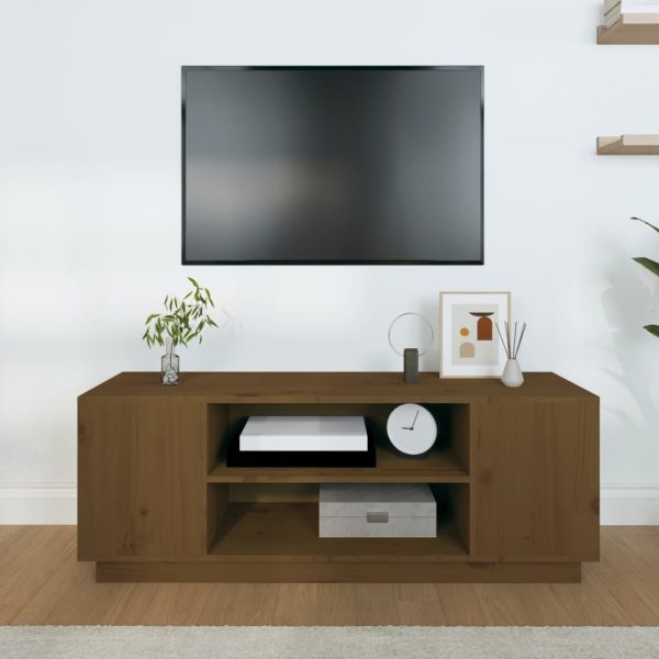 Móvel de TV 110x35x40,5 cm madeira de pinho maciça castanho mel - Image 3