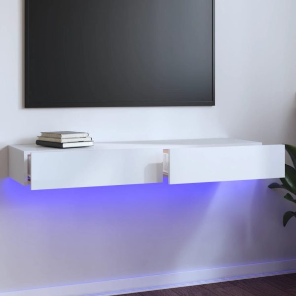 Móvel de TV com luzes LED 120x35x15,5 cm branco brilhante