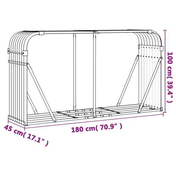 Suporte de lenha 180x45x100 cm aço galvanizado castanho-claro - Image 9