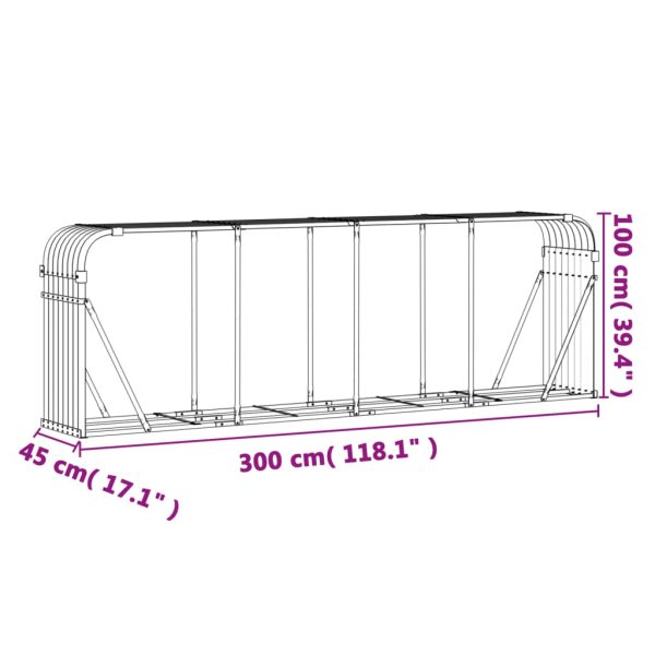 Suporte de lenha 300x45x100 cm aço galvanizado castanho-claro - Image 9