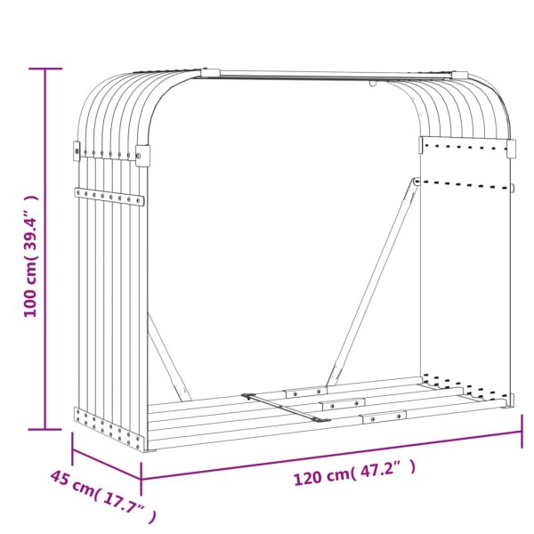 Suporte de lenha 120x45x100 cm aço galvanizado prateado - Image 9