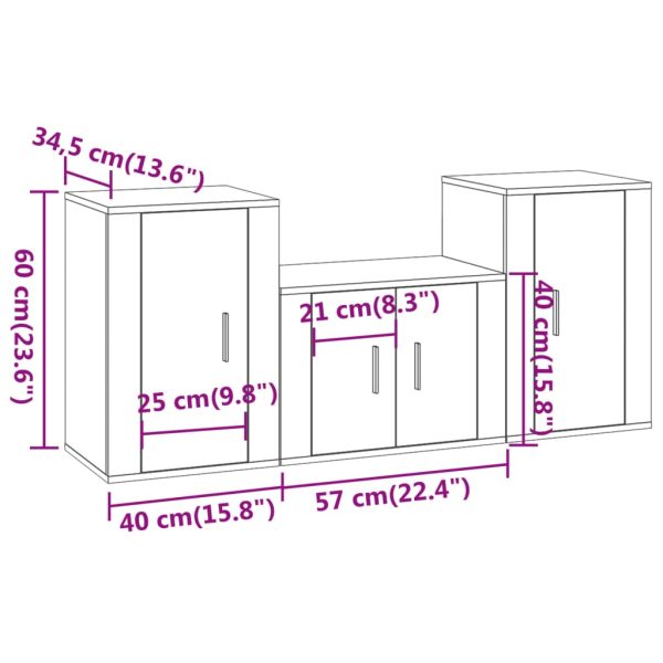 Conjunto móveis de TV 3 pcs madeira processada sonoma cinza - Image 8