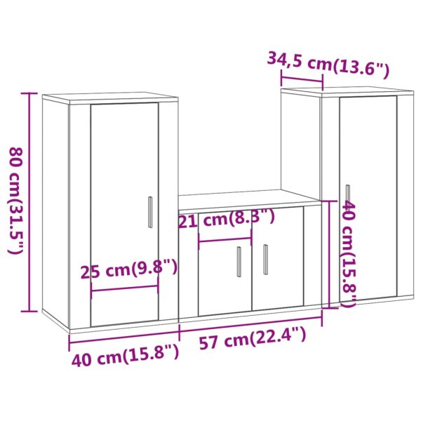 Conjunto móveis de TV 3 pcs madeira processada sonoma cinza - Image 8