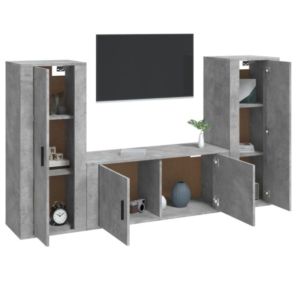 Conjunto móveis de TV 3 pcs madeira processada cinzento cimento - Image 3