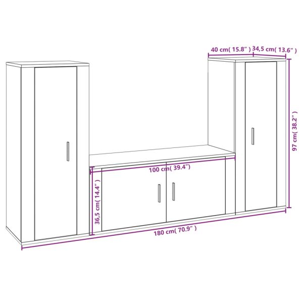 Conjunto móveis de TV 3 pcs madeira processada sonoma cinza - Image 7