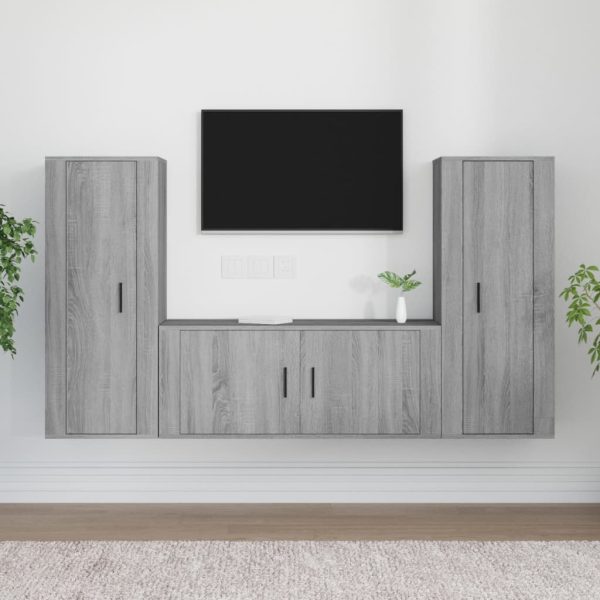 Conjunto móveis de TV 3 pcs madeira processada sonoma cinza