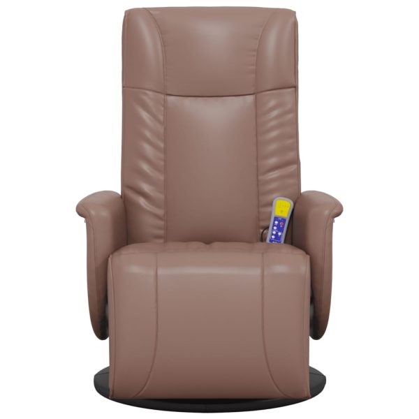 Poltrona massagens recl. c/ apoio pés couro artificial castanho - Image 3