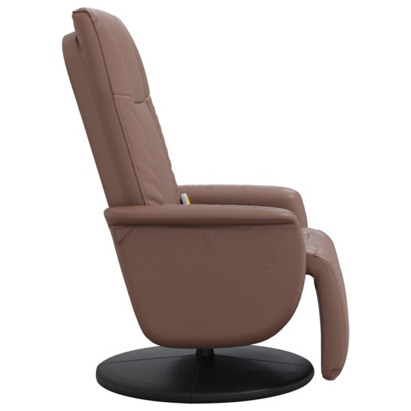 Poltrona massagens recl. c/ apoio pés couro artificial castanho - Image 4