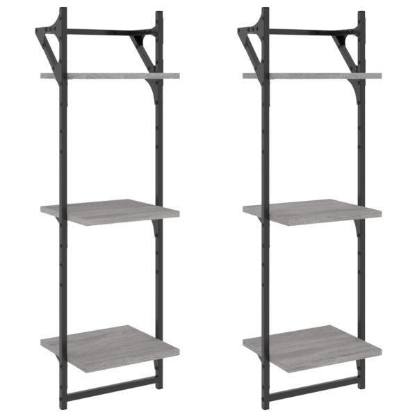 Estante 3 prateleiras c/ barras 2pcs 30x25x100 cm cinza sonoma - Image 2