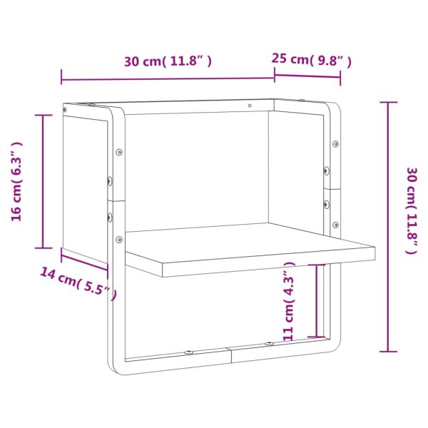 Prateleira de parede com barra 30x25x30 cm cinzento sonoma - Image 8