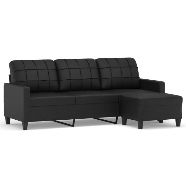 Sofá de 3 lugares c/ apoio de pés 180 cm couro artificial preto - Image 2