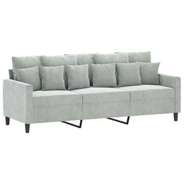 4 pcs conjunto de sofás com almofadões veludo cinzento-claro - Image 3