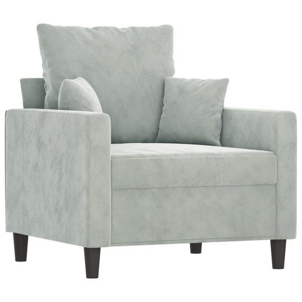 4 pcs conjunto de sofás com almofadões veludo cinzento-claro - Image 5