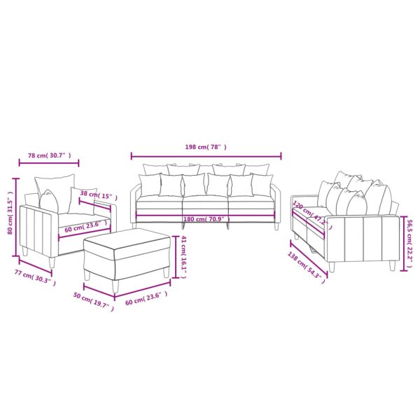 4 pcs conjunto de sofás com almofadões veludo cinzento-claro - Image 10