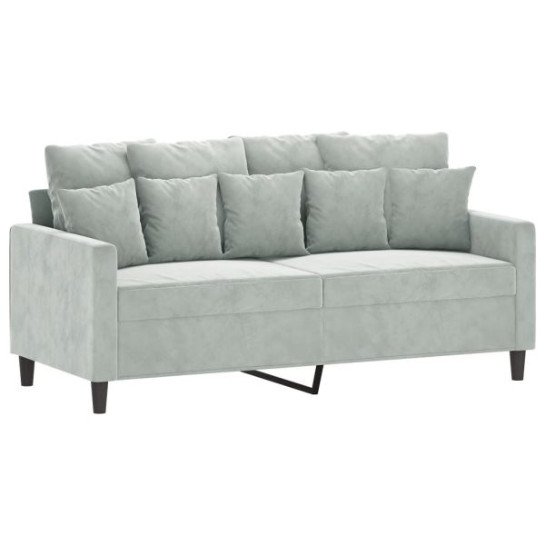 2 pcs conjunto de sofás com almofadões veludo cinzento-claro - Image 4
