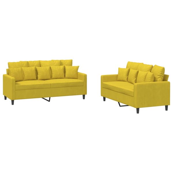 2 pcs conjunto de sofás com almofadões veludo amarelo - Image 2