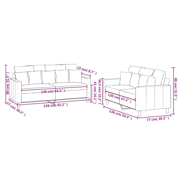 2 pcs conjunto de sofás com almofadões veludo castanho - Image 7