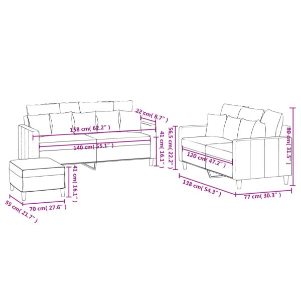 3 pcs conjunto de sofás com almofadões veludo cinzento-claro - Image 9