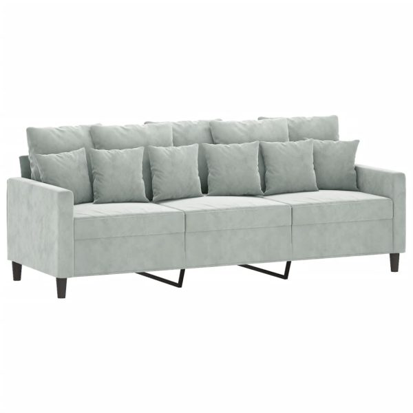 2 pcs conjunto de sofás com almofadões veludo cinzento-claro - Image 4
