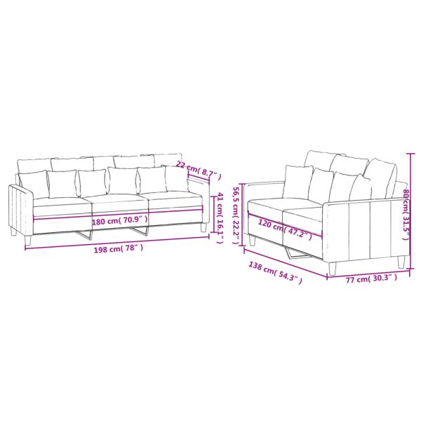 2 pcs conjunto de sofás com almofadões veludo cinzento-claro - Image 7