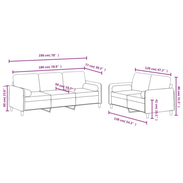 2 pcs conjunto de sofás com almofadas veludo vermelho-tinto - Image 8