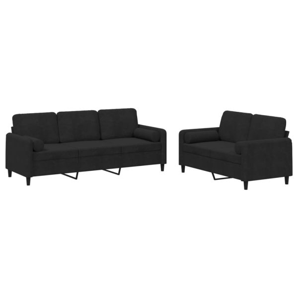 2 pcs conjunto de sofás com almofadas veludo preto - Image 2