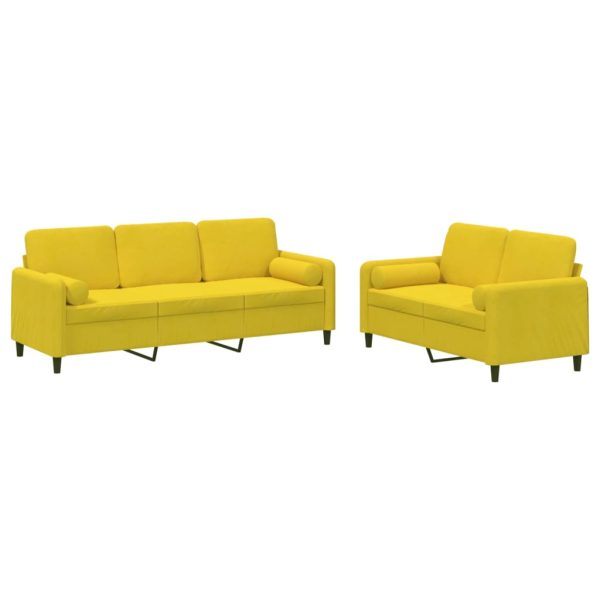 2 pcs conjunto de sofás com almofadas veludo amarelo - Image 2