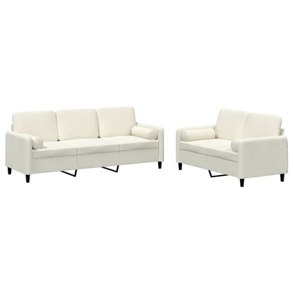 2 pcs conjunto de sofás com almofadas veludo cor creme - Image 2