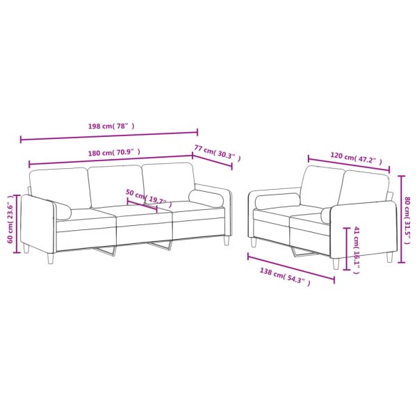 2 pcs conjunto de sofás com almofadas veludo cor creme - Image 8