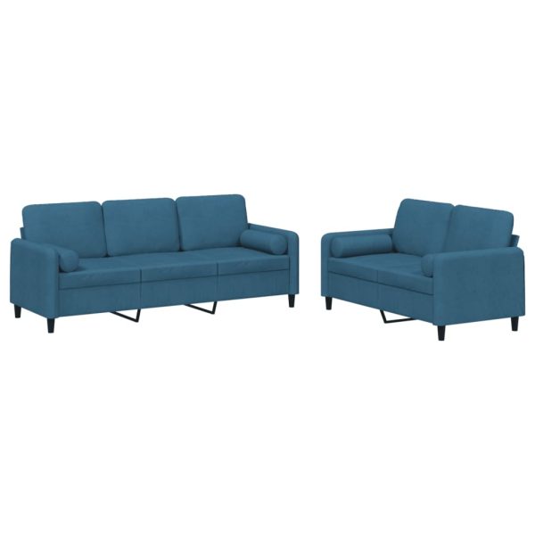 2 pcs conjunto de sofás com almofadas veludo azul - Image 2