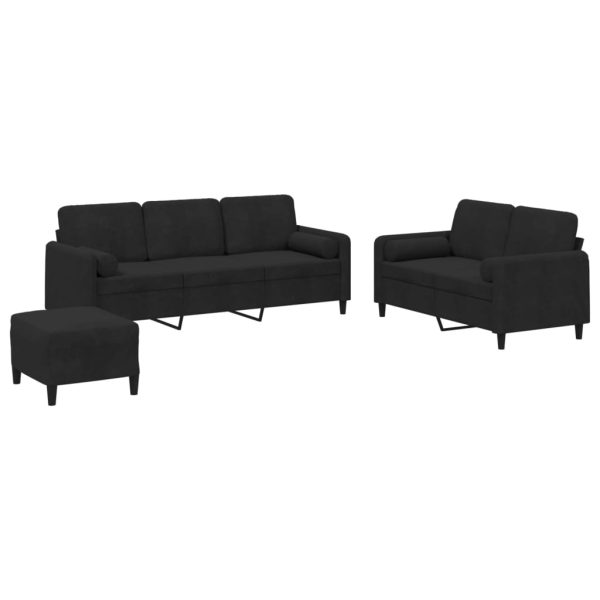 3 pcs conjunto de sofás com almofadas veludo preto - Image 2