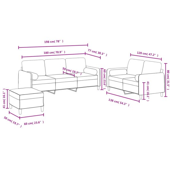3 pcs conjunto de sofás com almofadas veludo preto - Image 10