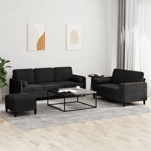 3 pcs conjunto de sofás com almofadas veludo preto