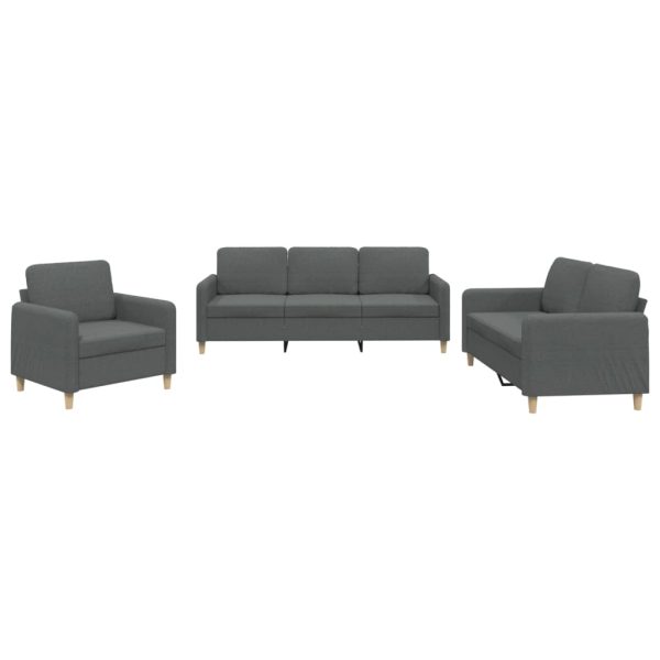 3 pcs conjunto de sofás com almofadões tecido cinzento-escuro - Image 2