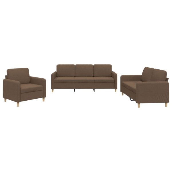 3 pcs conjunto de sofás com almofadões tecido castanho - Image 2