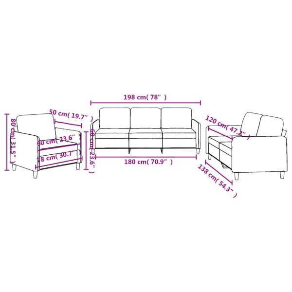 3 pcs conjunto de sofás com almofadões tecido preto - Image 8
