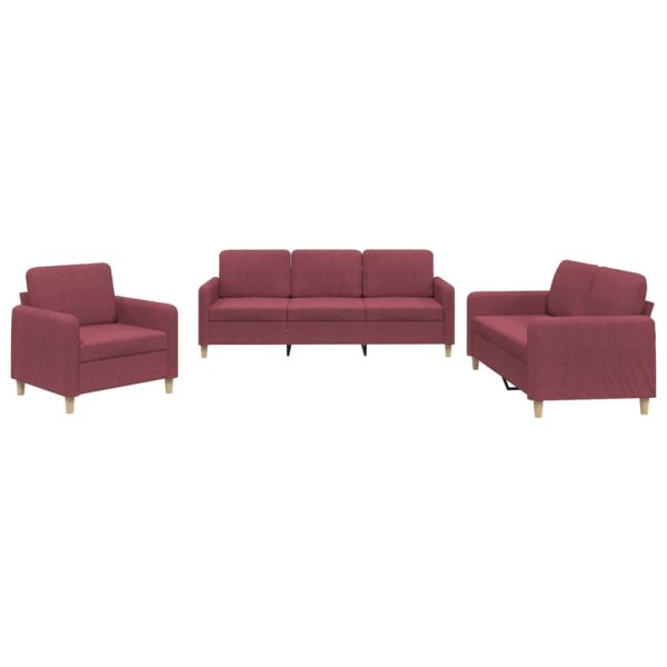 3 pcs conjunto de sofás com almofadões tecido vermelho tinto - Image 2
