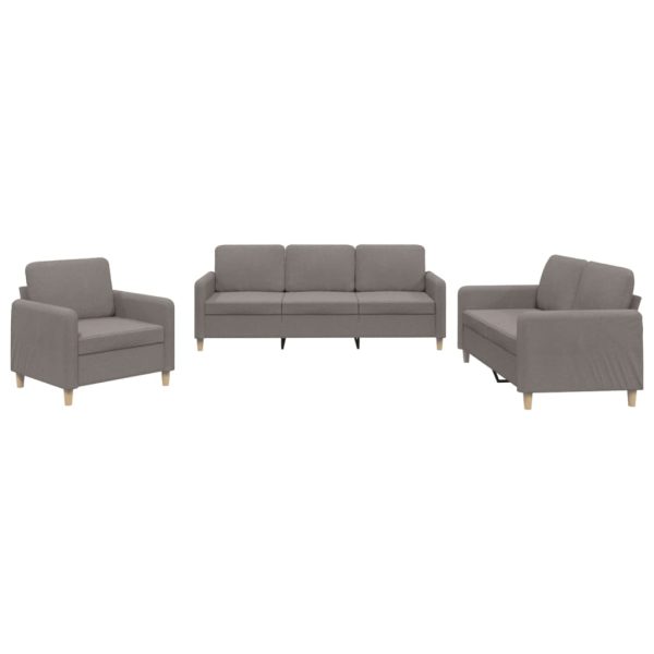 3 pcs conjunto de sofás com almofadões tecido cinza-acastanhado - Image 2