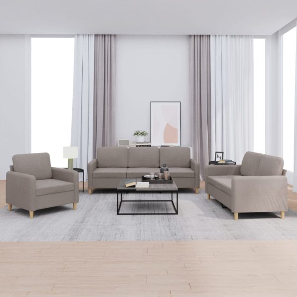 3 pcs conjunto de sofás com almofadões tecido cinza-acastanhado