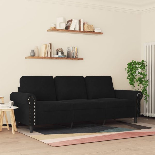 Sofá de 3 lugares 180 cm veludo preto - Image 3
