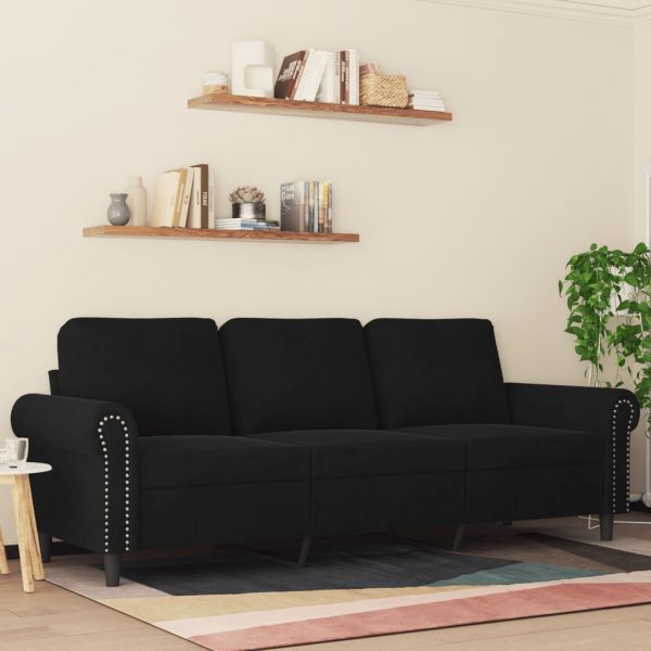 Sofá de 3 lugares 180 cm veludo preto