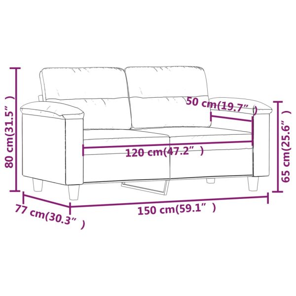 Sofá de 2 lugares 120 cm tecido de microfibra cinza-acastanhado - Image 8