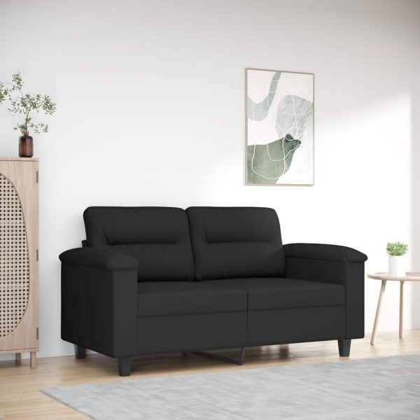 Sofá de 2 lugares 120 cm tecido de microfibra preto