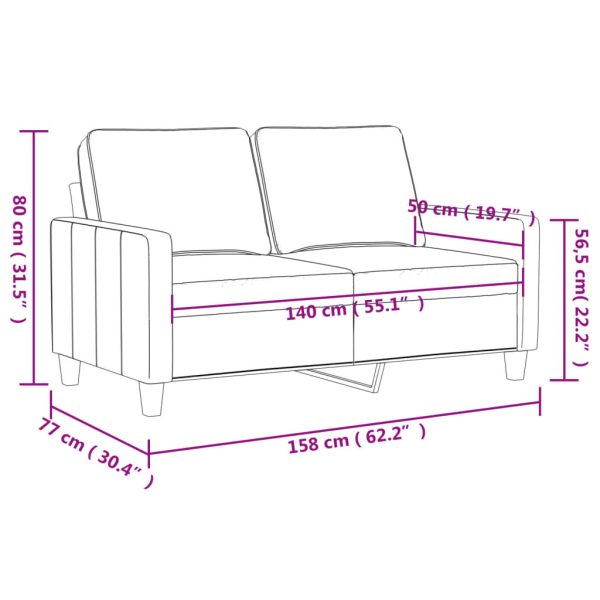 Sofá de 2 lugares veludo 140 cm cor creme - Image 8