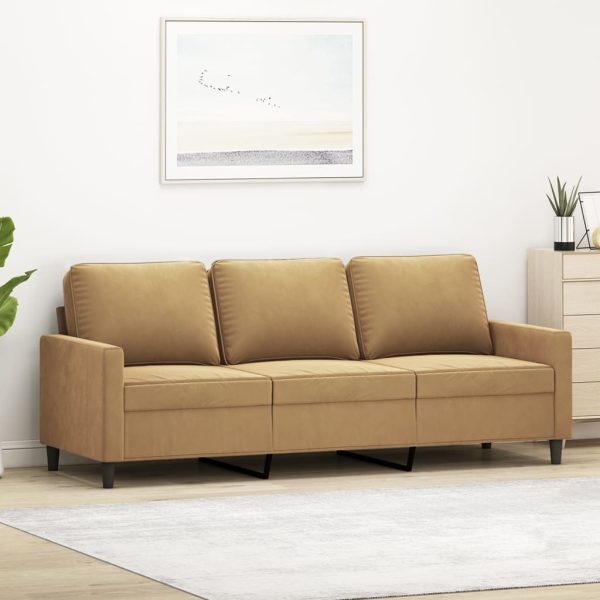 Sofá de 3 lugares 180 cm veludo castanho